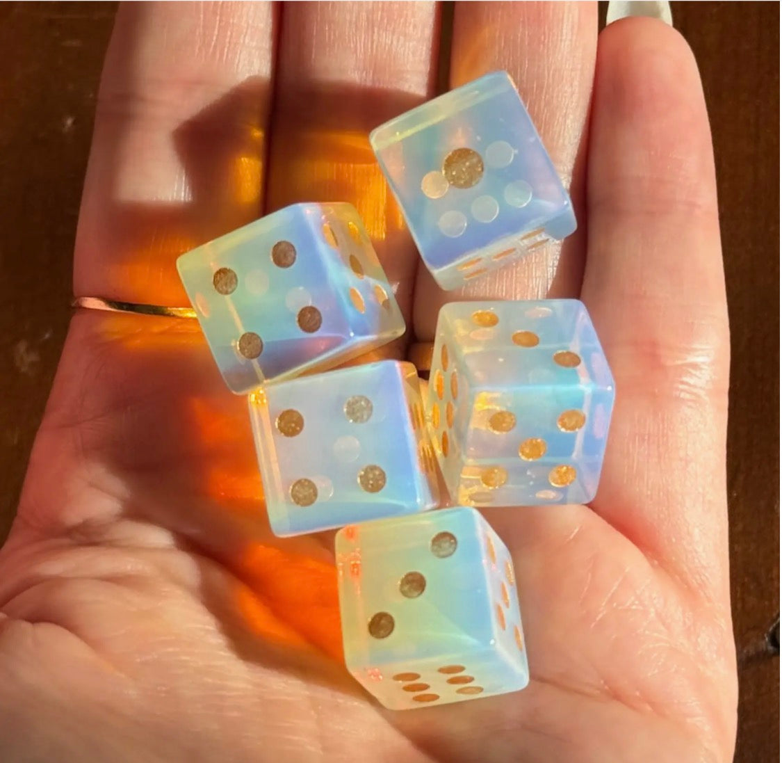 Opalite Gemstone Carved Dice Set (Pair of 2)