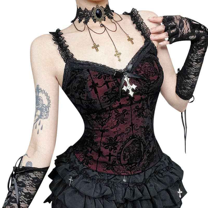 Gothic Style Slim Fit Cami Top with Lace Details: Black / M (US 6/EU 38) - Ashley’s Emporium