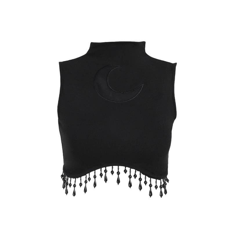 Moon Graphic Sleeveless Top for Women – Trendy Casual Style: Black Top / S (US 2-4/EU 34-36) - Ashley’s Emporium