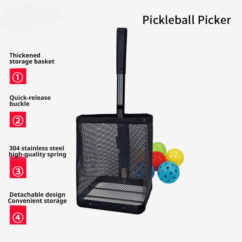 Pickleball Picker Adjustable Large Capacity Pickleball Pick Up Basket Lightweight Durable Balls Picker Portable Sports Accessory