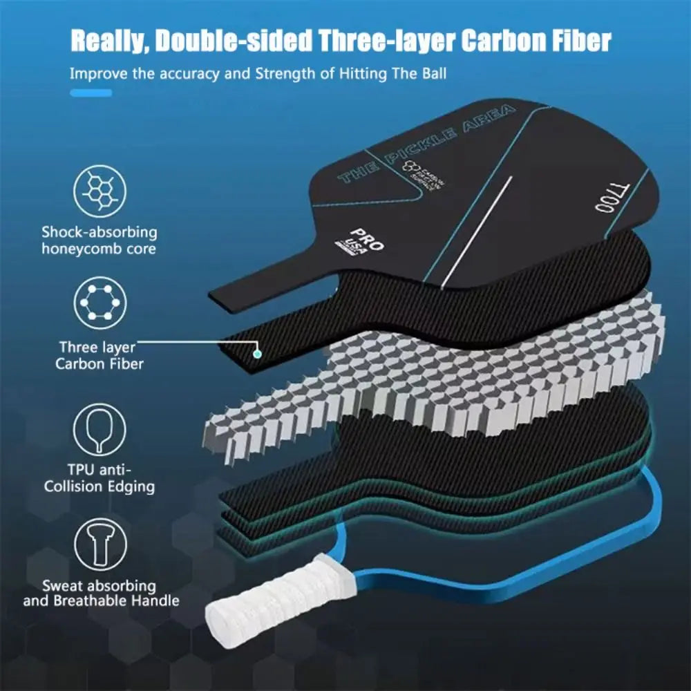 Durable T700 Pickleball Paddle 16MM Carbon Fiber Pickle Ball Paddle Frosted Surface Lightweight Pickleball Rackets Set