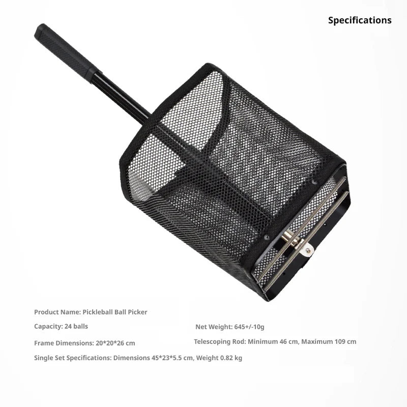 Pickleball Picker Adjustable Large Capacity Pickleball Pick Up Basket Lightweight Durable Balls Picker Portable Sports Accessory