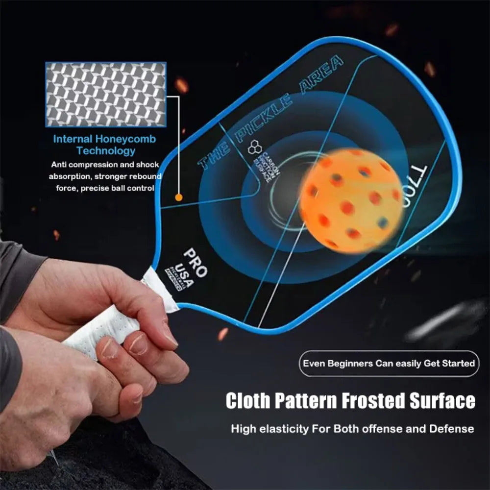 Durable T700 Pickleball Paddle 16MM Carbon Fiber Pickle Ball Paddle Frosted Surface Lightweight Pickleball Rackets Set
