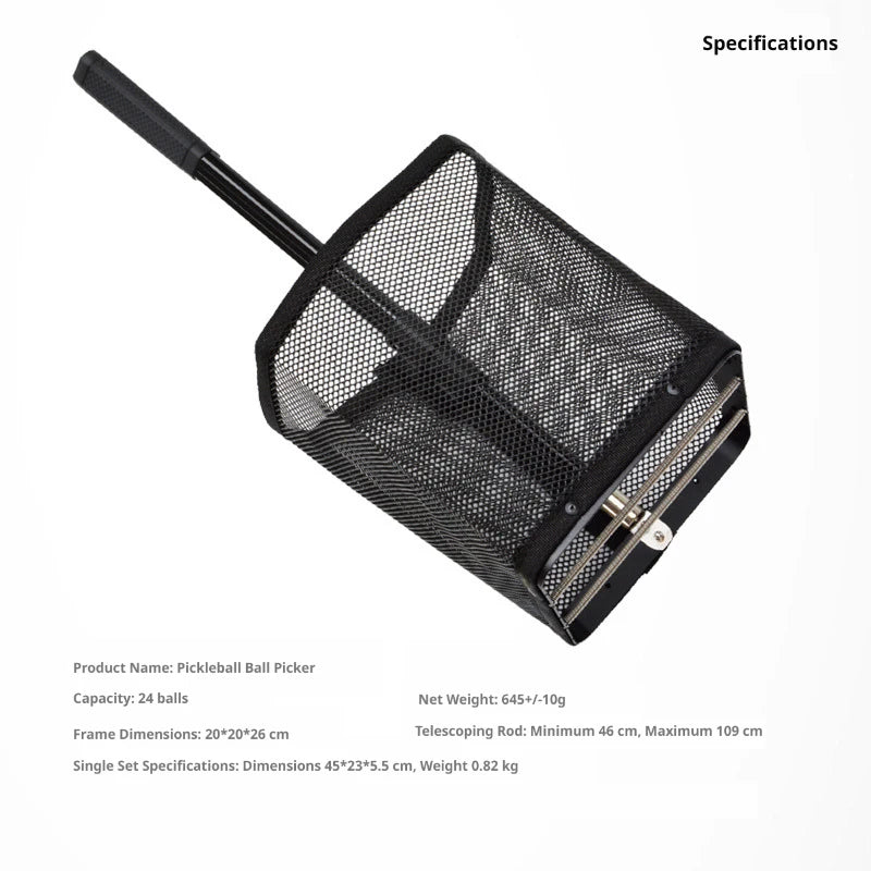Pickleball Picker Adjustable Large Capacity Pickleball Pick Up Basket Lightweight Durable Balls Picker Portable Sports Accessory