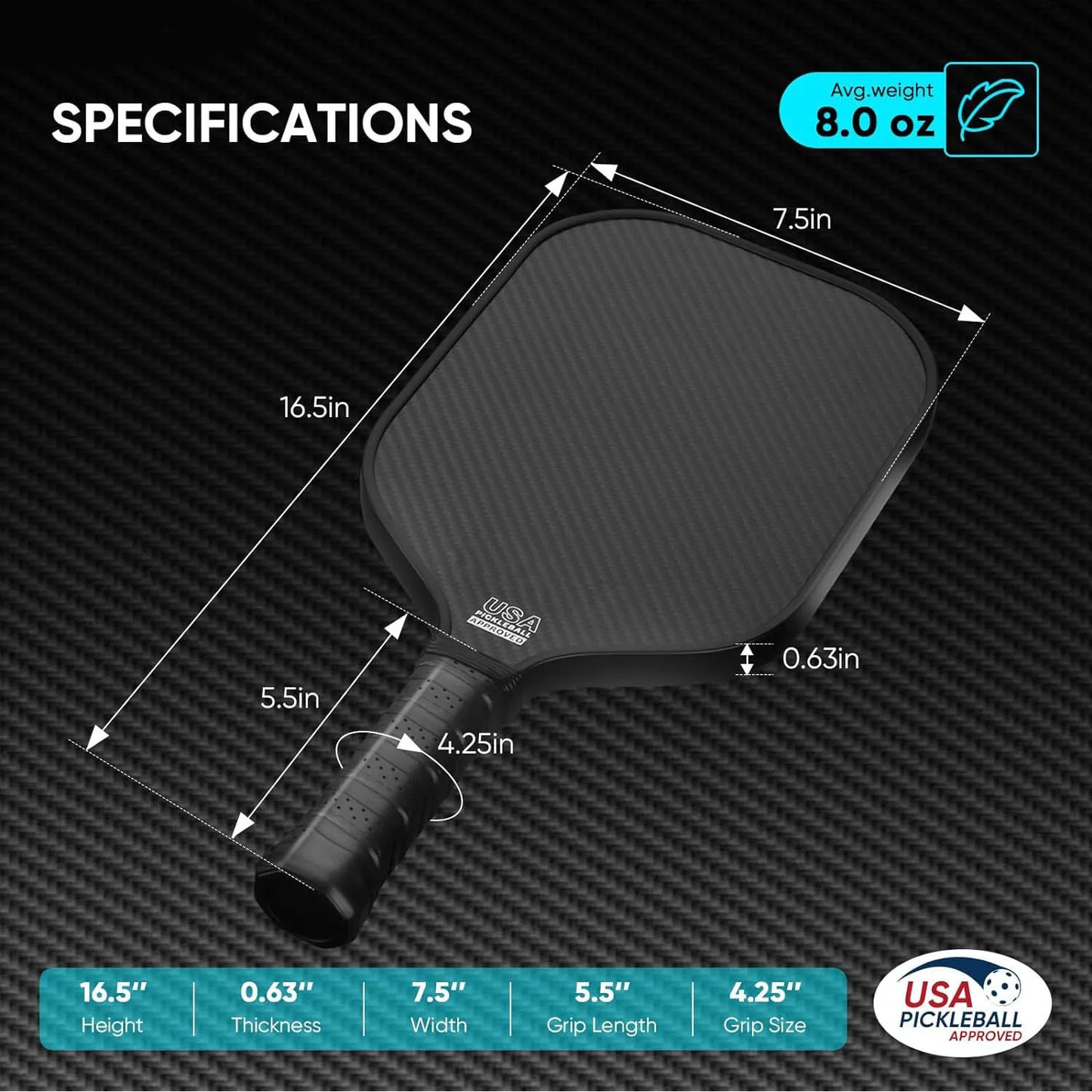 3K Carbon Fiber Pickleball Paddle Polypropylene Honeycomb Core Pickle Ball Paddle for Men Women