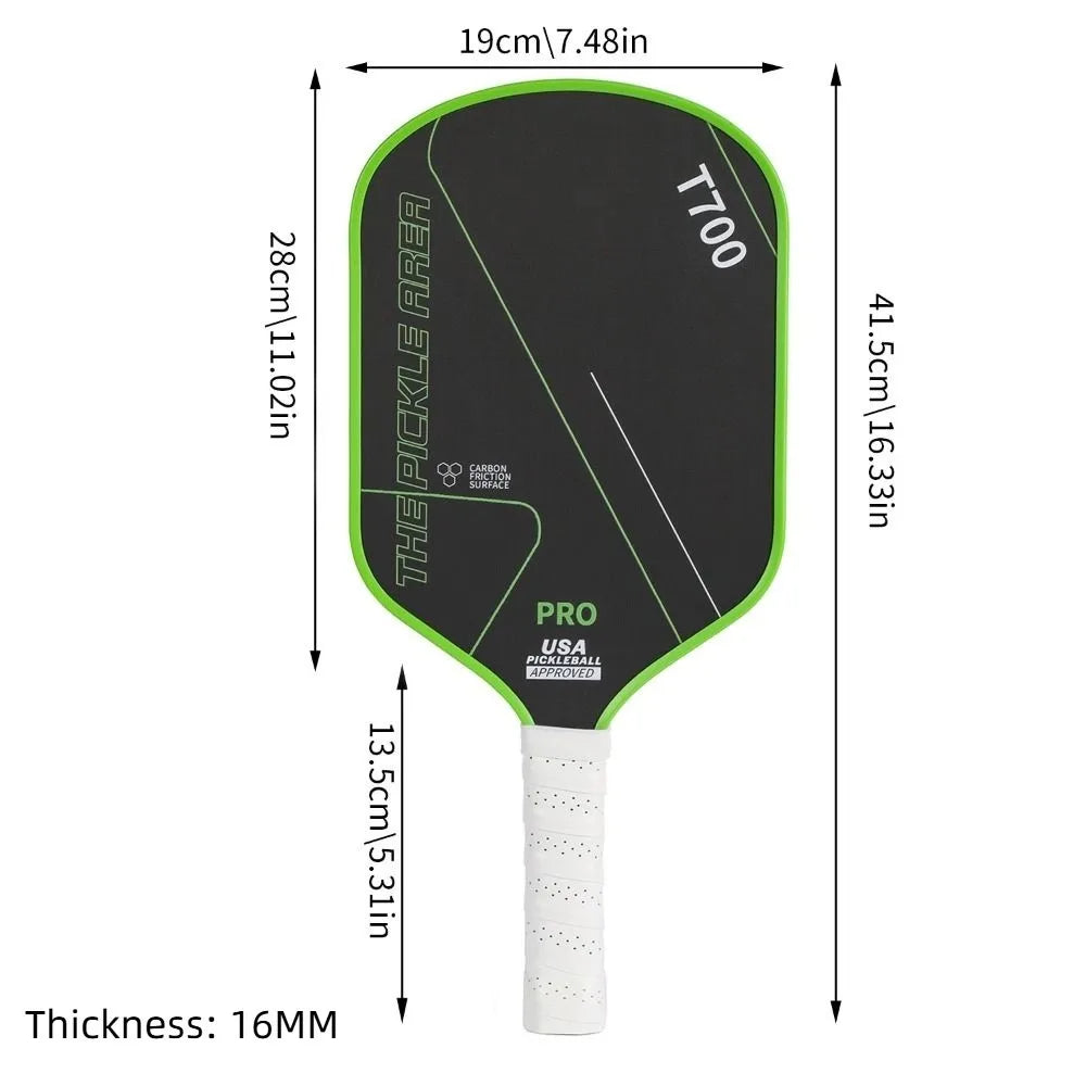 Durable T700 Pickleball Paddle 16MM Carbon Fiber Pickle Ball Paddle Frosted Surface Lightweight Pickleball Rackets Set