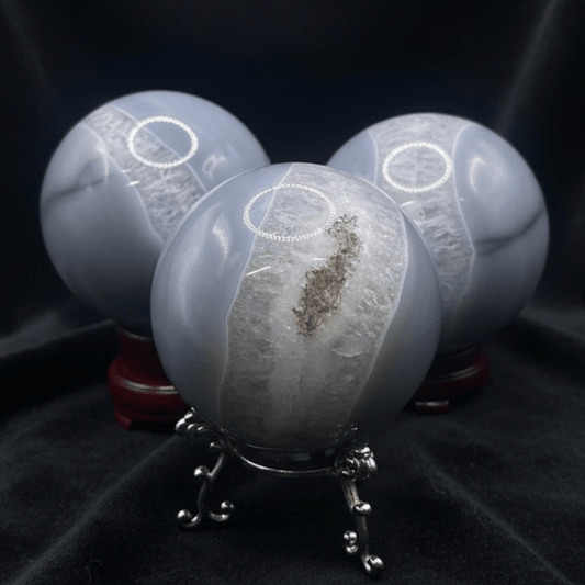 Blue Agate Sphere with Quartz - sold individually - Ashley’s Emporium