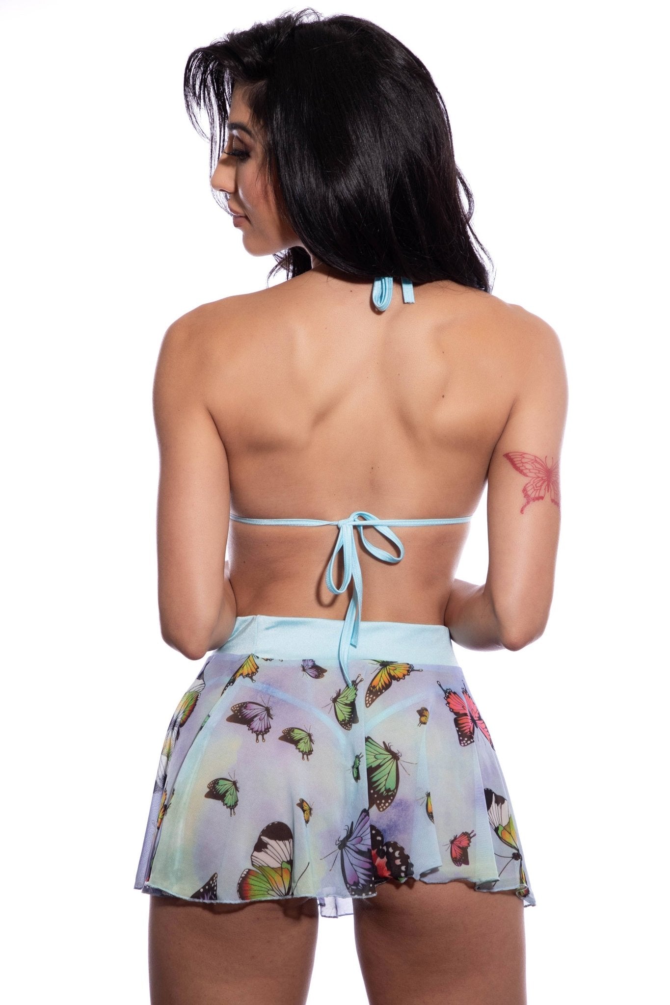 Blue Butterfly Bikini & Skirt Set Dancewear Rave Festival - Ashley’s Emporium