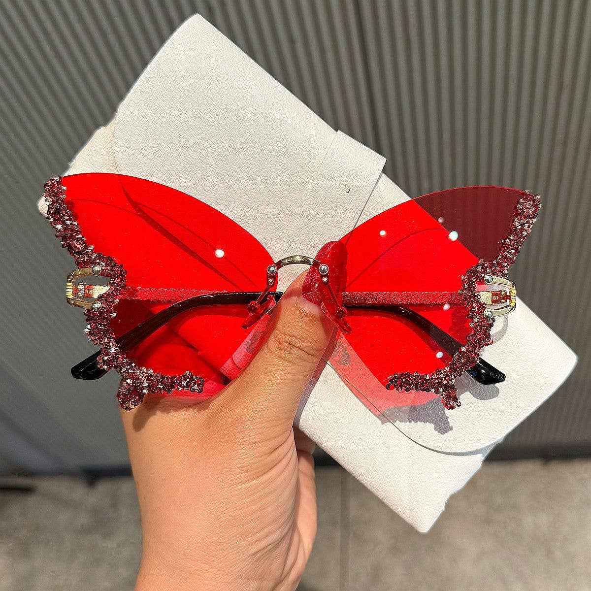 Butterfly Frame Sunglasses with Rhinestones Stylish UV400 Protection: Gold Frame Black Lens Hu - Ashley’s Emporium