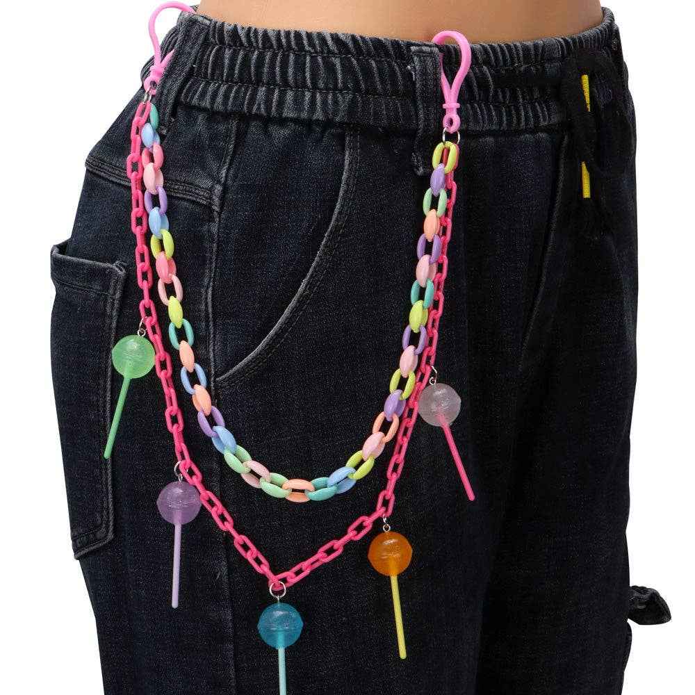 Candy Color Double Layer Acrylic Heart Flower Lollipop Pendant Belt Chain: Lollipop PC - Ashley’s Emporium