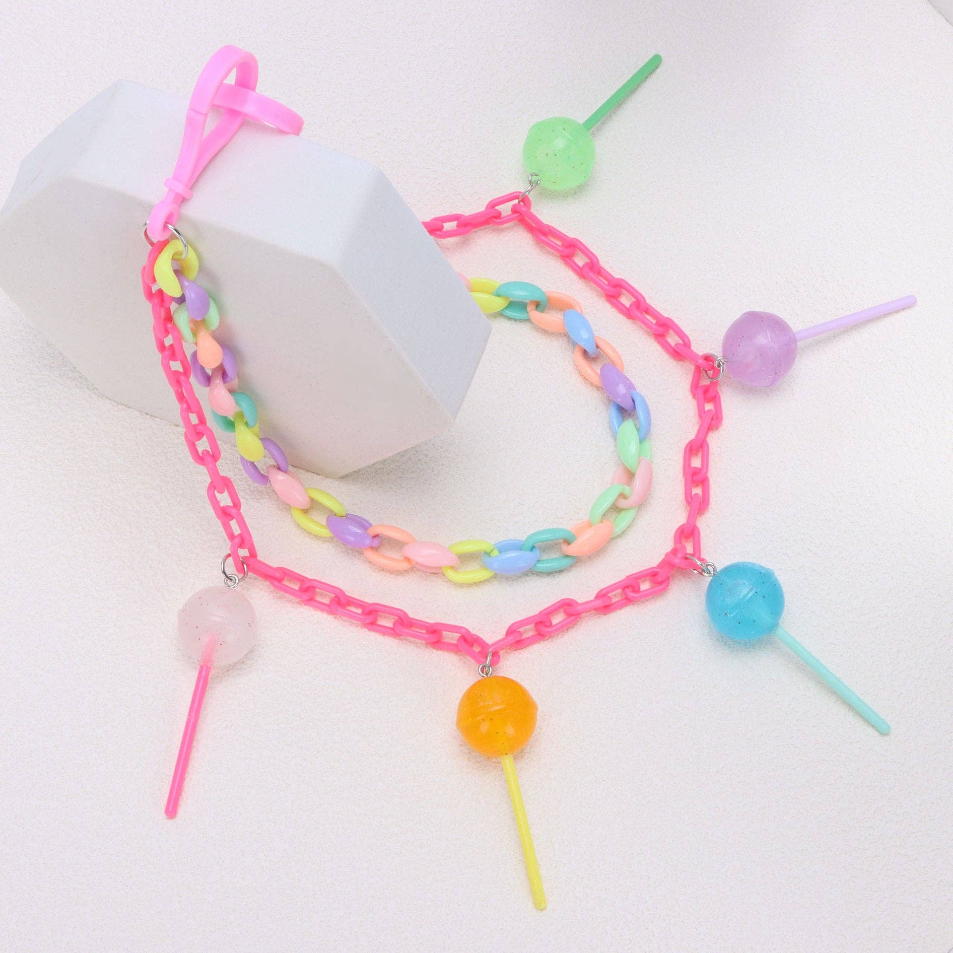 Candy Color Double Layer Acrylic Heart Flower Lollipop Pendant Belt Chain: Lollipop PC - Ashley’s Emporium