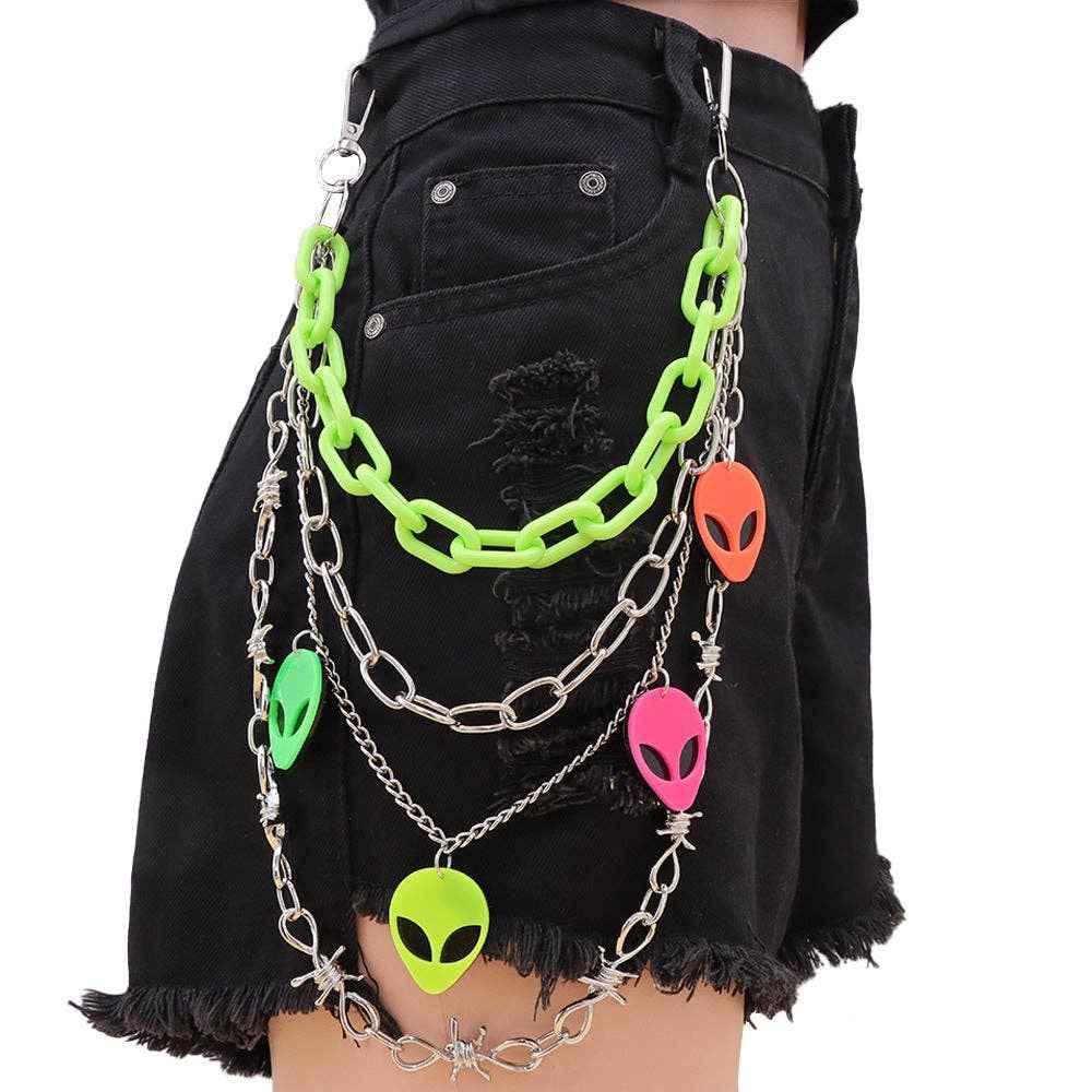 Colorful Glow-in-the-Dark Alien Pendant Waist Chain: Green Alien PC