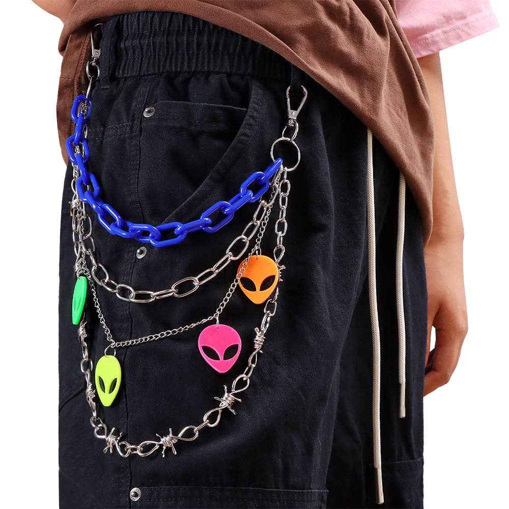 Colorful Glow-in-the-Dark Alien Pendant Waist Chain: Green Alien PC