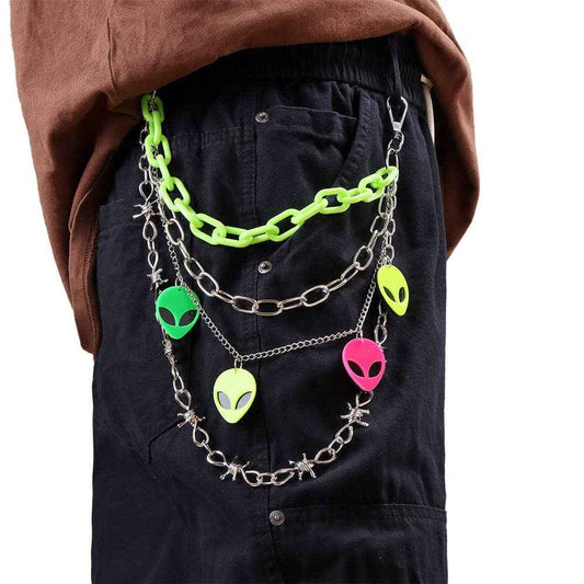 Colorful Glow-in-the-Dark Alien Pendant Waist Chain: Green Alien PC