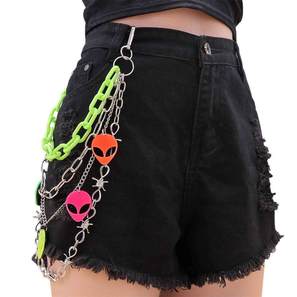 Colorful Glow-in-the-Dark Alien Pendant Waist Chain: Green Alien PC