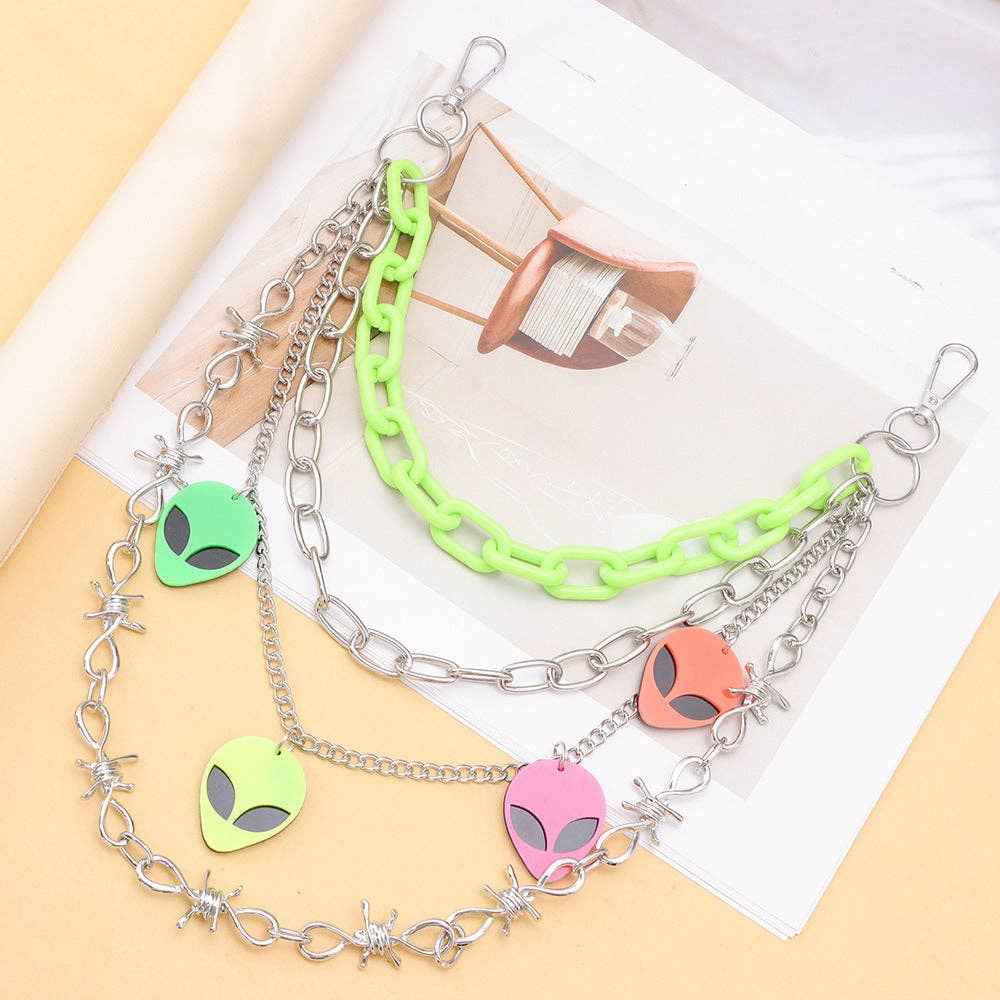 Colorful Glow-in-the-Dark Alien Pendant Waist Chain: Green Alien PC