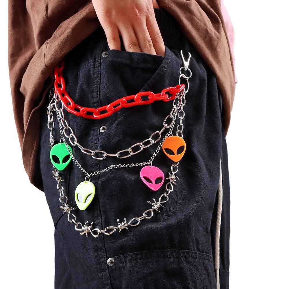 Colorful Glow-in-the-Dark Alien Pendant Waist Chain: Green Alien PC