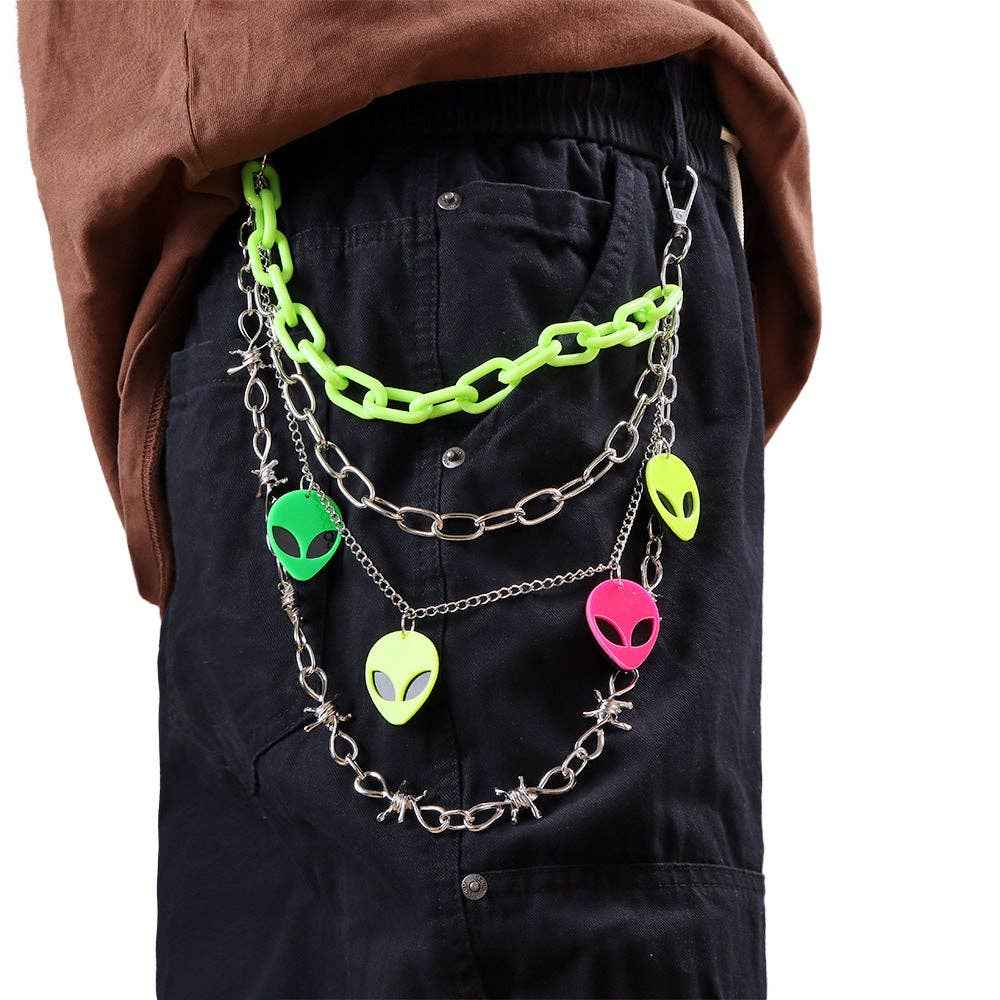 Colorful Glow-in-the-Dark Alien Pendant Waist Chain: Pink Alien PC