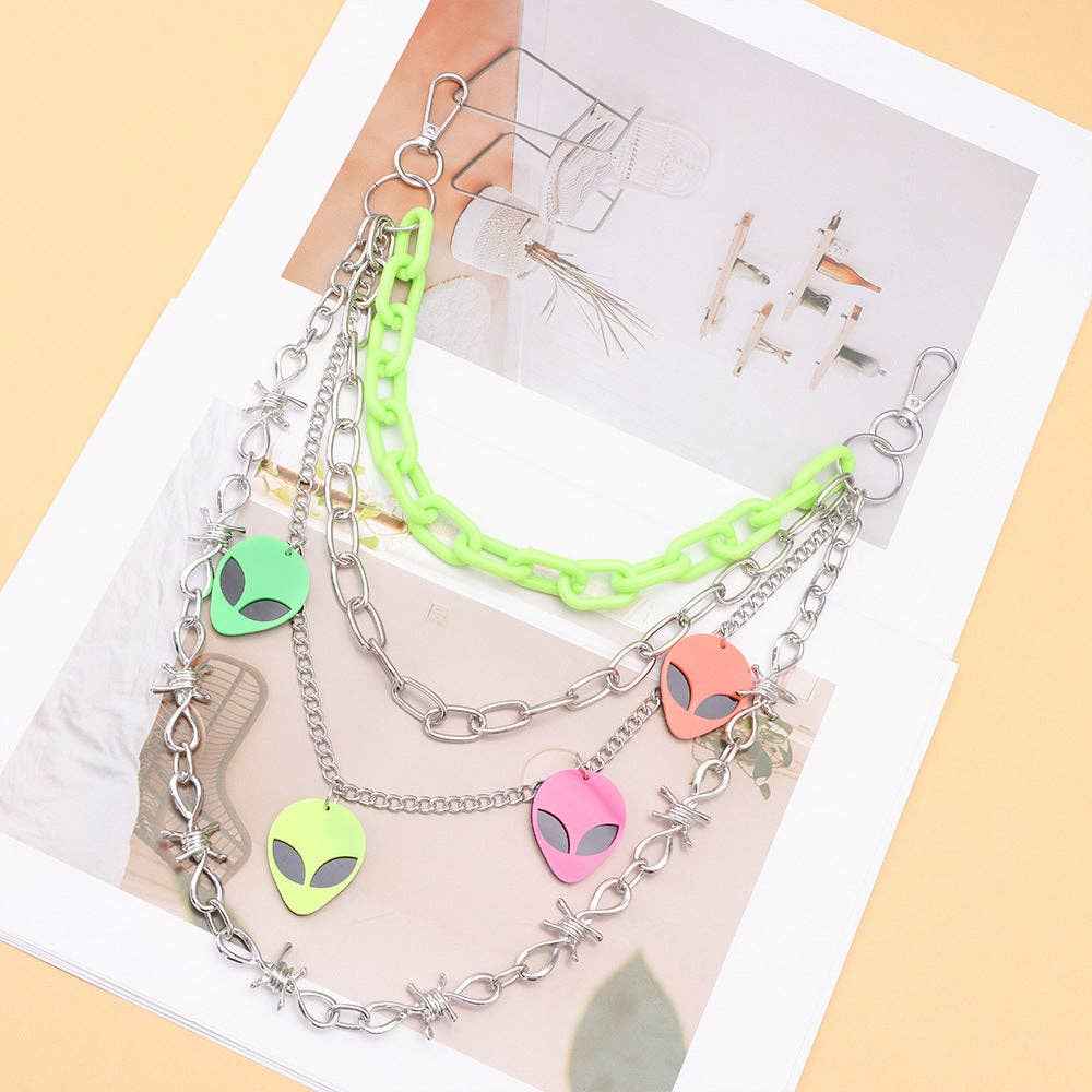 Colorful Glow-in-the-Dark Alien Pendant Waist Chain: Pink Alien PC