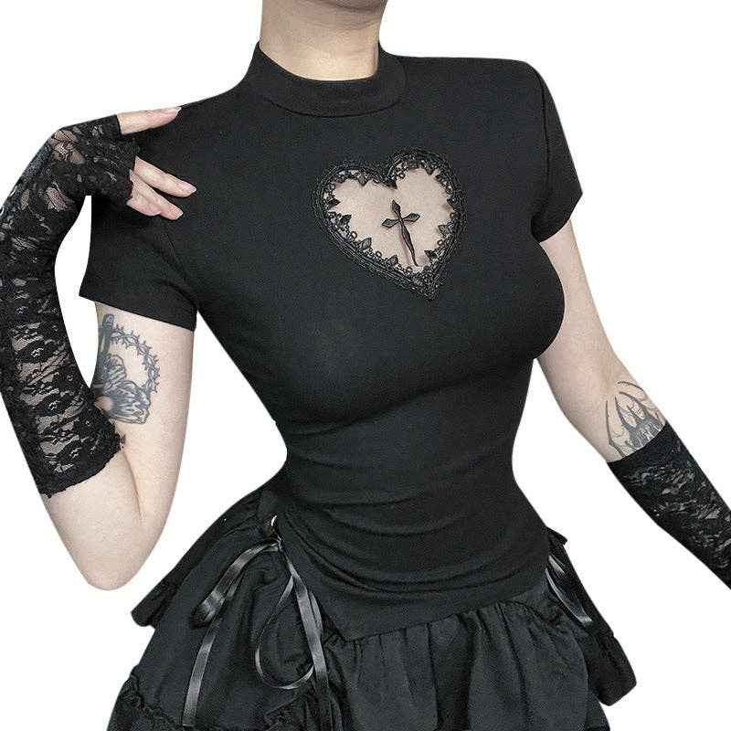 Cross Cutout Fitted T-Shirt Comfortable Casual Black: Black / S (US 2-4/EU 34-36) - Ashley’s Emporium