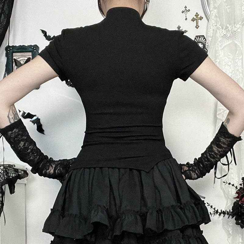 Cross Cutout Fitted T-Shirt Comfortable Casual Black: Black / S (US 2-4/EU 34-36) - Ashley’s Emporium