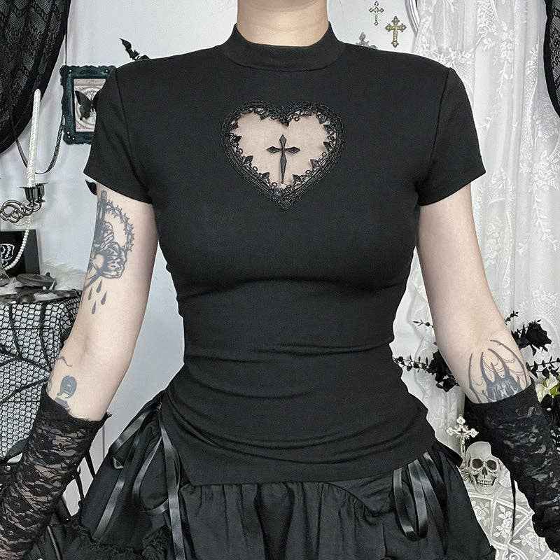 Cross Cutout Fitted T-Shirt Comfortable Casual Black: Black / S (US 2-4/EU 34-36) - Ashley’s Emporium