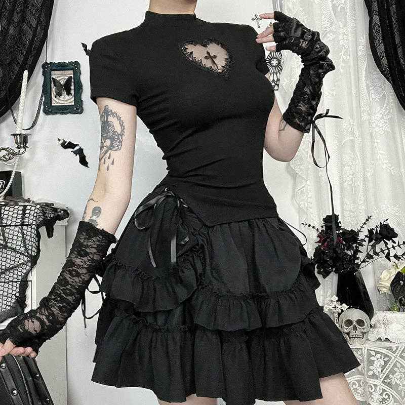 Cross Cutout Fitted T-Shirt Comfortable Casual Black: Black / S (US 2-4/EU 34-36) - Ashley’s Emporium