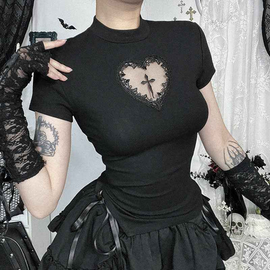 Cross Cutout Fitted T-Shirt Comfortable Casual Black: Black / S (US 2-4/EU 34-36) - Ashley’s Emporium