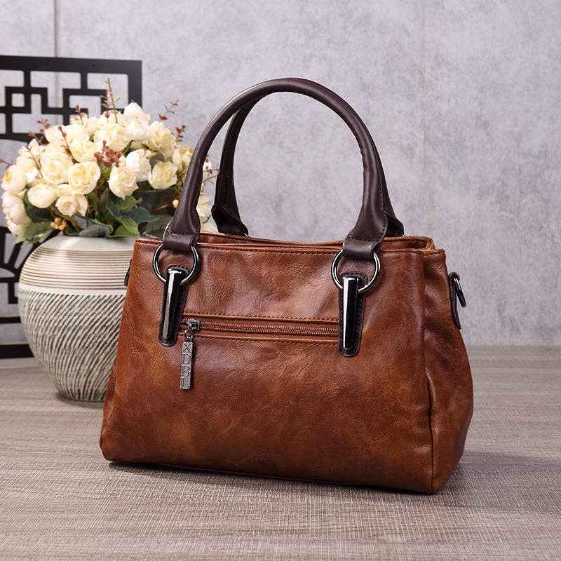 Fashionable Boston Handbag Vintage Embossed Crossbody Bag: Dark Brown - Ashley’s Emporium