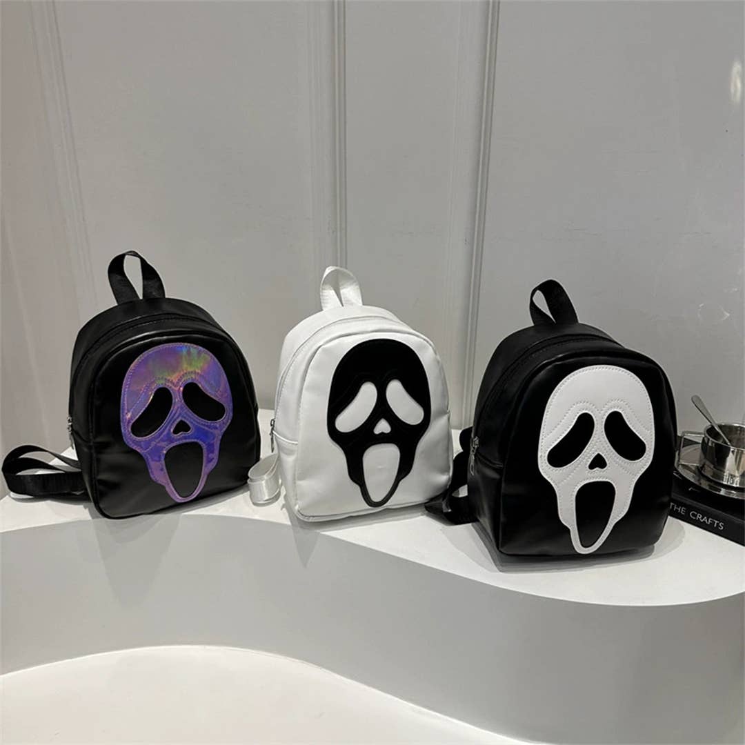 Fashionable PU Leather Skull Halloween Backpack ZK3593: Purple / One Size - Ashley’s Emporium