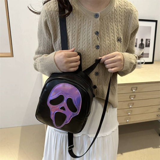 Fashionable PU Leather Skull Halloween Backpack ZK3593: Purple / One Size - Ashley’s Emporium