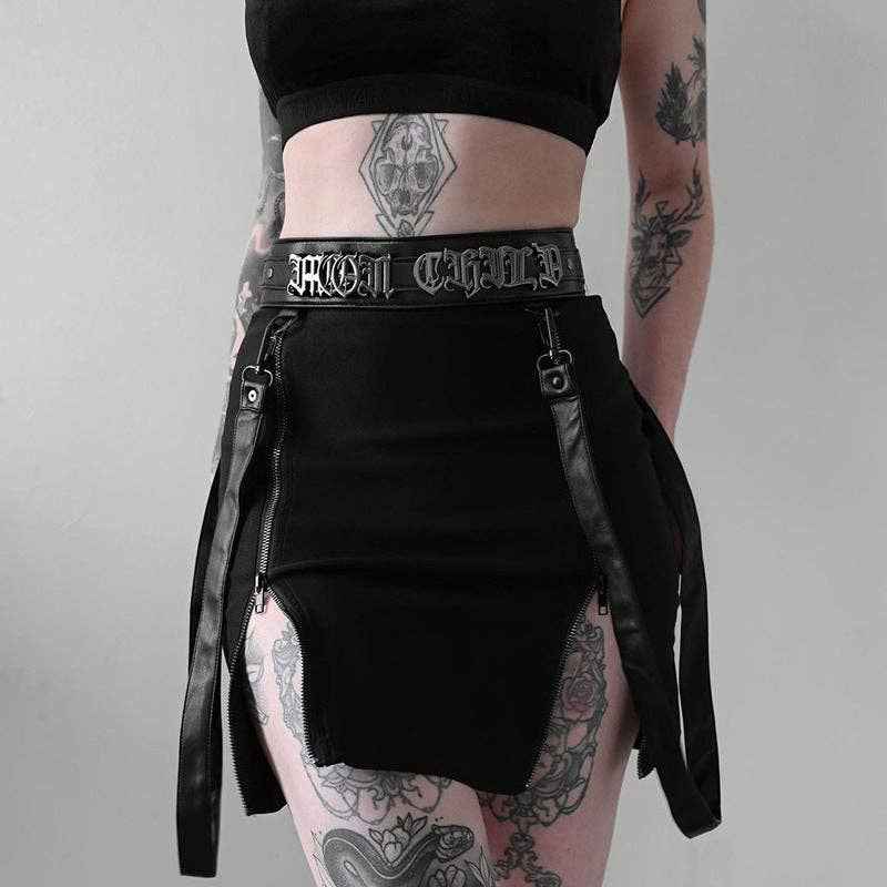 Gothic Design Black Bodycon Midi Skirt with Double Zipper: Black / S (US 2-4/EU 34-36) - Ashley’s Emporium