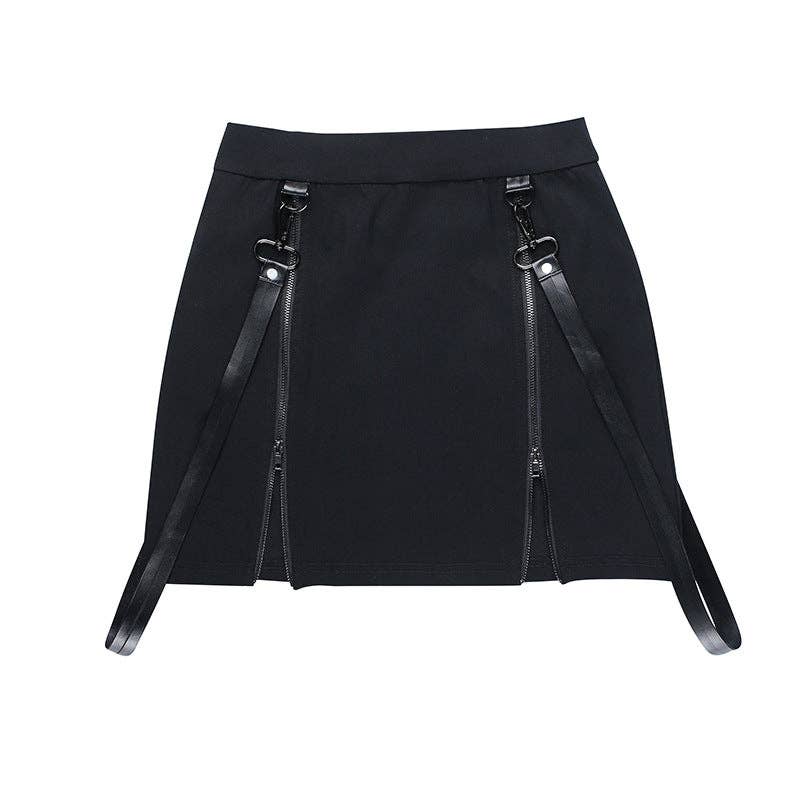 Gothic Design Black Bodycon Midi Skirt with Double Zipper: Black / S (US 2-4/EU 34-36) - Ashley’s Emporium