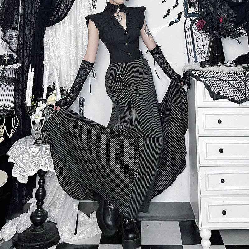 Gothic Striped A-Line Midi Skirt: Striped / S (US 2-4/EU 34-36) - Ashley’s Emporium
