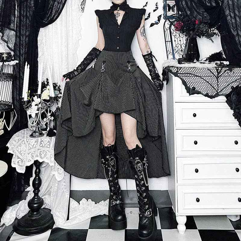 Gothic Striped A-Line Midi Skirt: Striped / S (US 2-4/EU 34-36) - Ashley’s Emporium