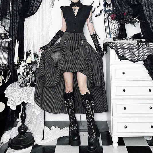 Gothic Striped A-Line Midi Skirt: Striped / S (US 2-4/EU 34-36) - Ashley’s Emporium