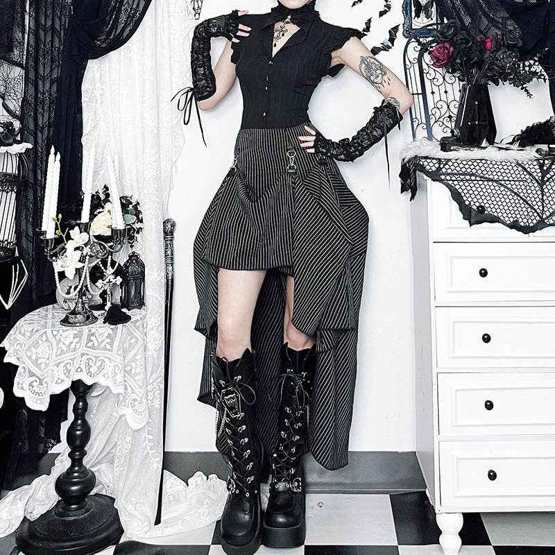 Gothic Striped A-Line Midi Skirt: Striped / S (US 2-4/EU 34-36) - Ashley’s Emporium