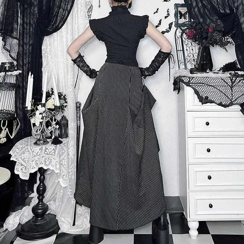Gothic Striped A-Line Midi Skirt: Striped / S (US 2-4/EU 34-36) - Ashley’s Emporium