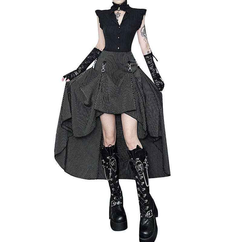 Gothic Striped A-Line Midi Skirt: Striped / S (US 2-4/EU 34-36) - Ashley’s Emporium