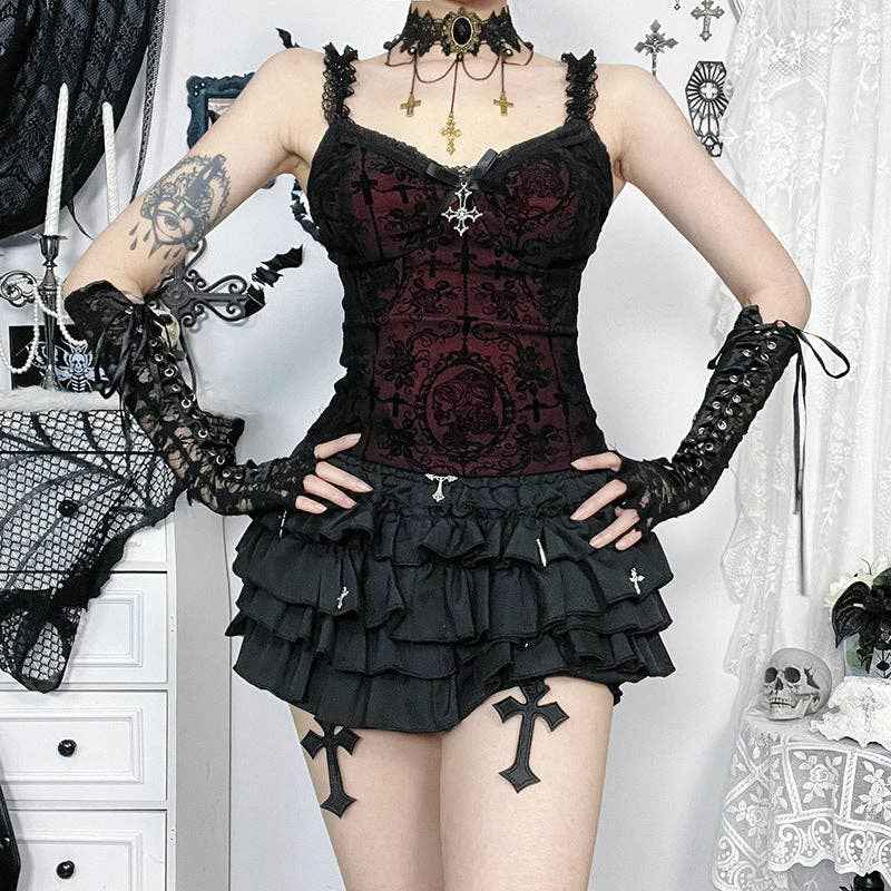 Gothic Style Slim Fit Cami Top with Lace Details: Black / M (US 6/EU 38) - Ashley’s Emporium