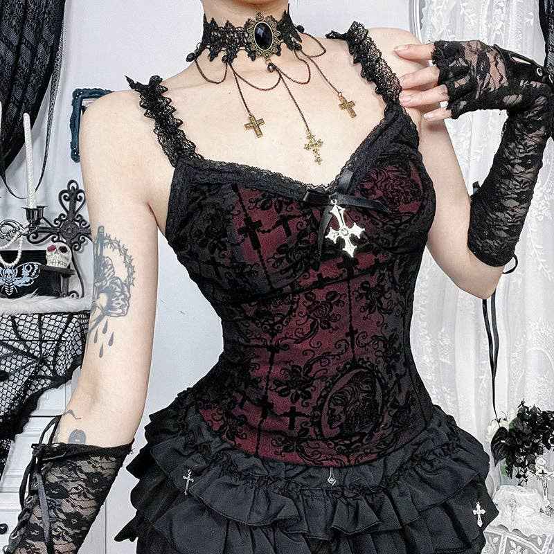 Gothic Style Slim Fit Cami Top with Lace Details: Black / M (US 6/EU 38) - Ashley’s Emporium