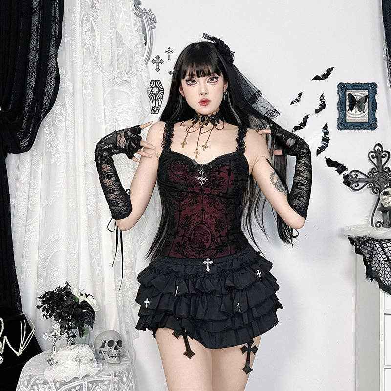 Gothic Style Slim Fit Cami Top with Lace Details: Black / M (US 6/EU 38) - Ashley’s Emporium