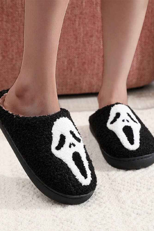 Halloween Ghost Fleece Slipper ZK1955: Black / 38-39 - Ashley’s Emporium