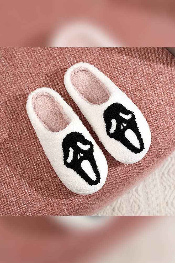 Halloween Ghost Fleece Slipper ZK1955: Black / 40-41 - Ashley’s Emporium