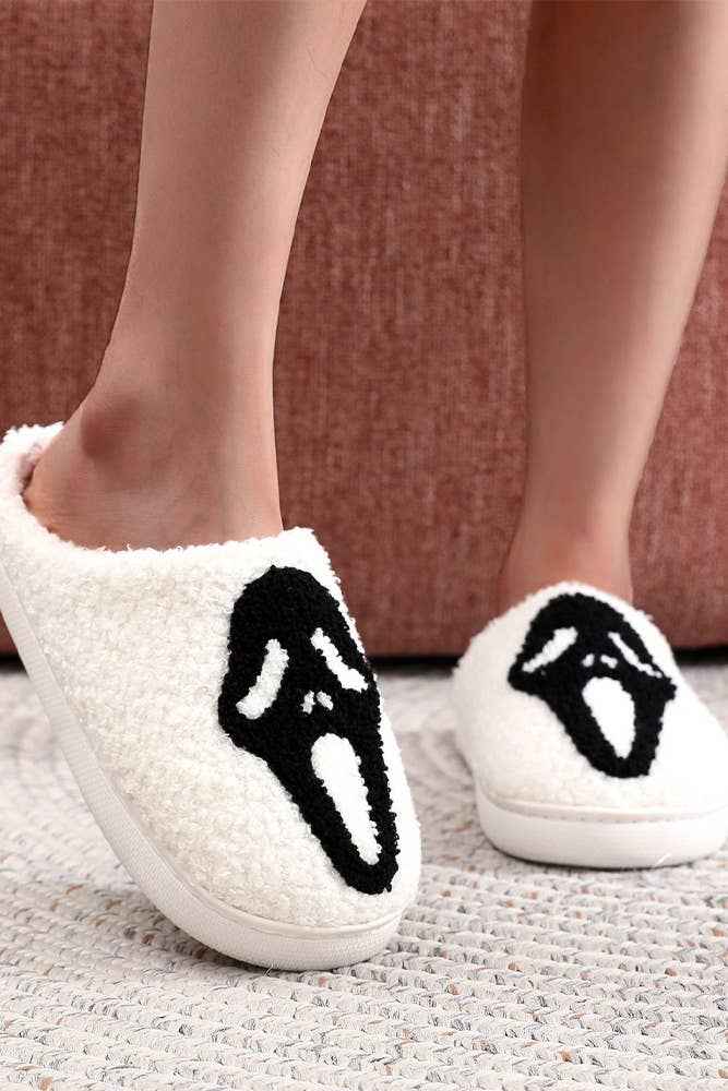 Halloween Ghost Fleece Slipper ZK1955: Black / 40-41 - Ashley’s Emporium