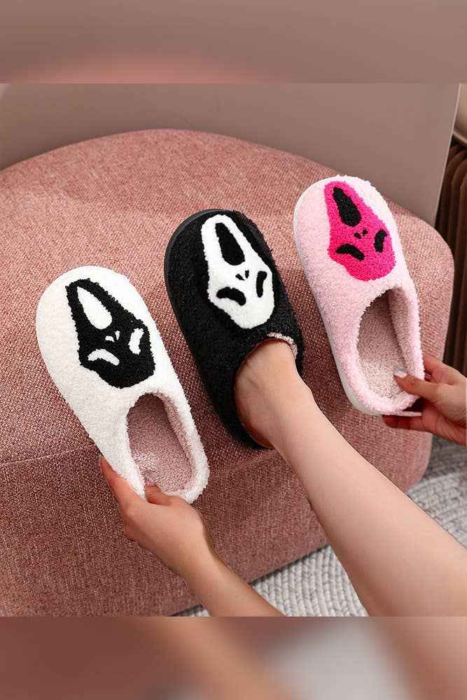 Halloween Ghost Fleece Slipper ZK1955: Black / 42-43 - Ashley’s Emporium