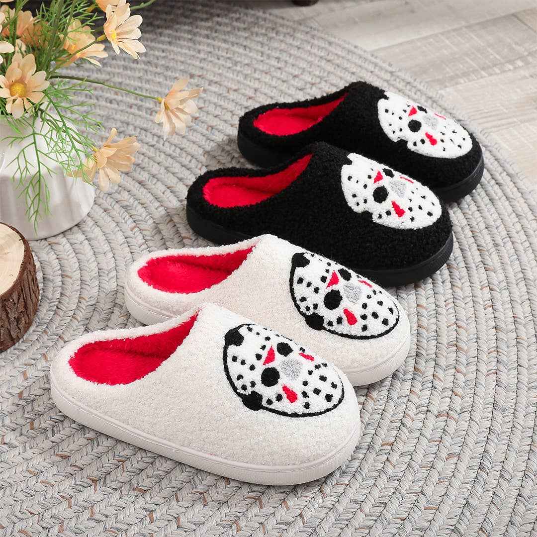 Halloween Non-Slip Fleece-Lined Warm Cotton Slippers ZK3492: White / 42-43