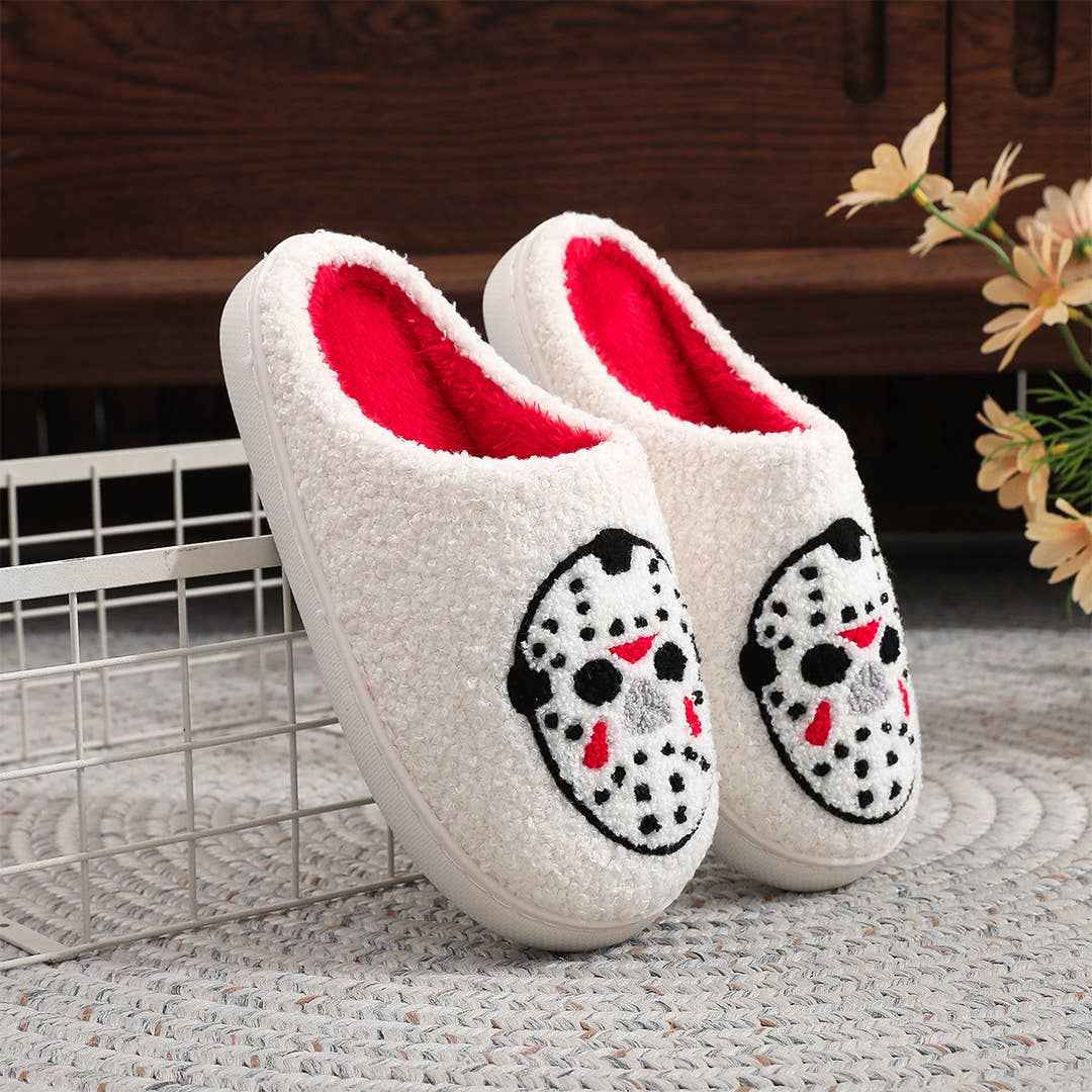 Halloween Non-Slip Fleece-Lined Warm Cotton Slippers ZK3492: White / 42-43