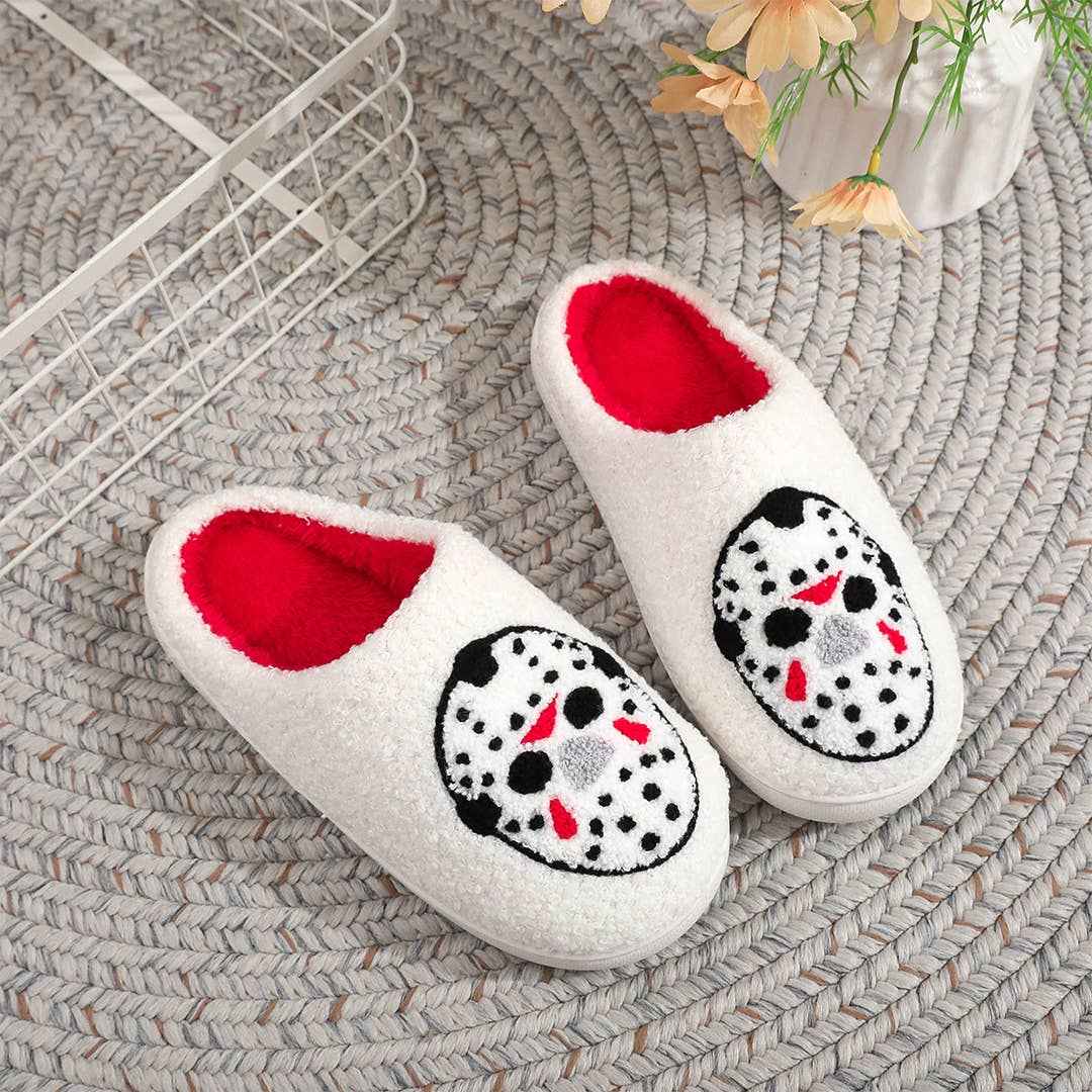 Halloween Non-Slip Fleece-Lined Warm Cotton Slippers ZK3492: White / 44-45