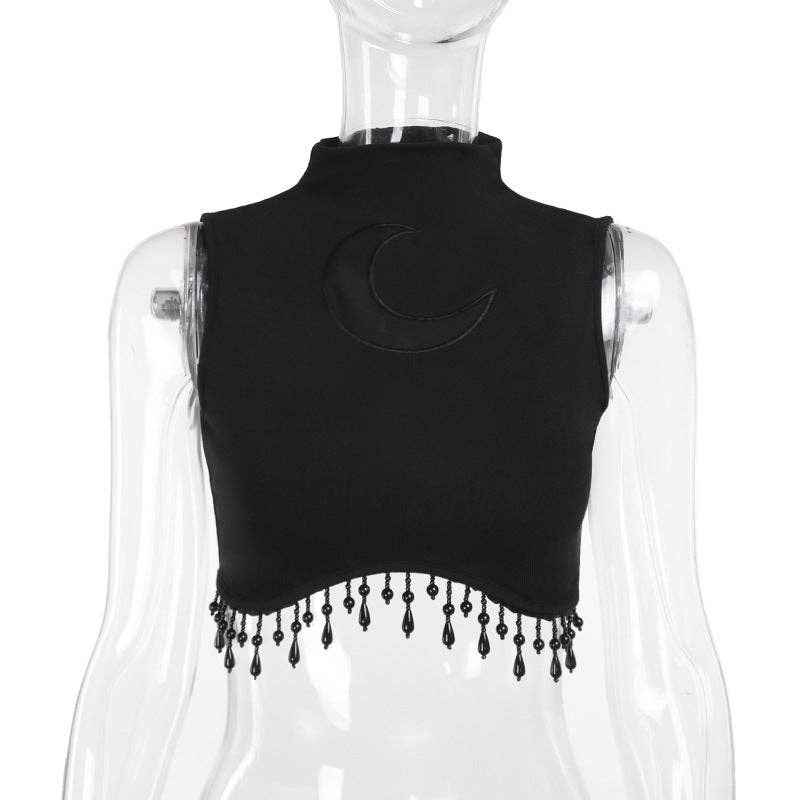 Moon Graphic Sleeveless Top for Women – Trendy Casual Style: Black Top / S (US 2-4/EU 34-36) - Ashley’s Emporium